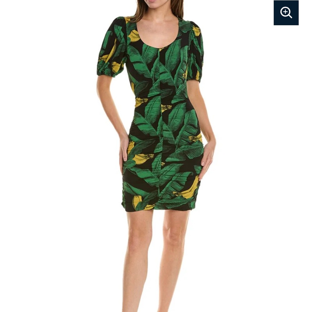 Ganni ruched printed stretch-jersey dress